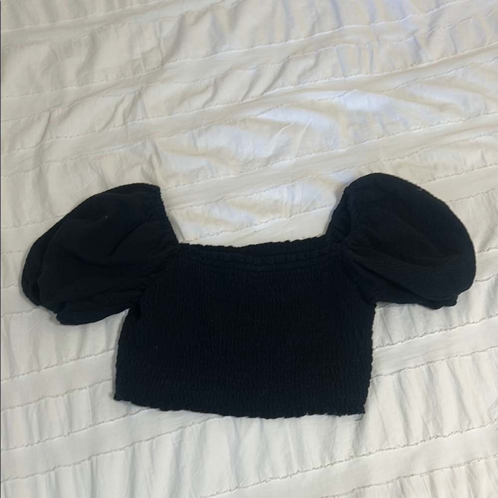 Wild fable target brand black cropped top with balloon short sleeves size XS